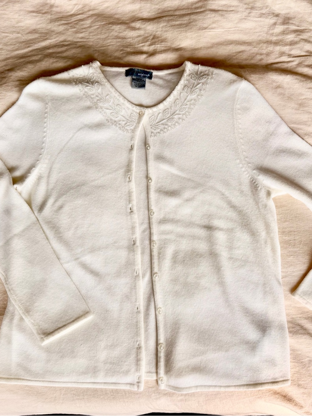 Designers Originals Ivory Embroidered Crewneck Cardigan
